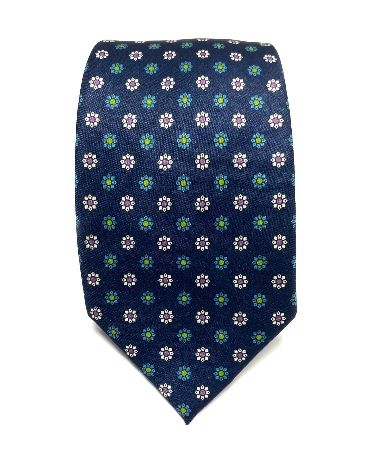 Corbata azul marino flores